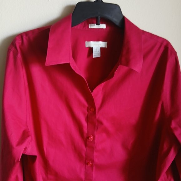 Chicos Red Non Iron Button Front Cotton Classic Blouse Top Size 4 Womens FLAW - Picture 4 of 9